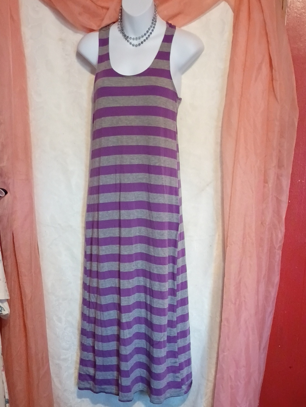 ACE FASHION LADIES PURPLE AND GRAY TANK MAXI DRESS Sz Sm
